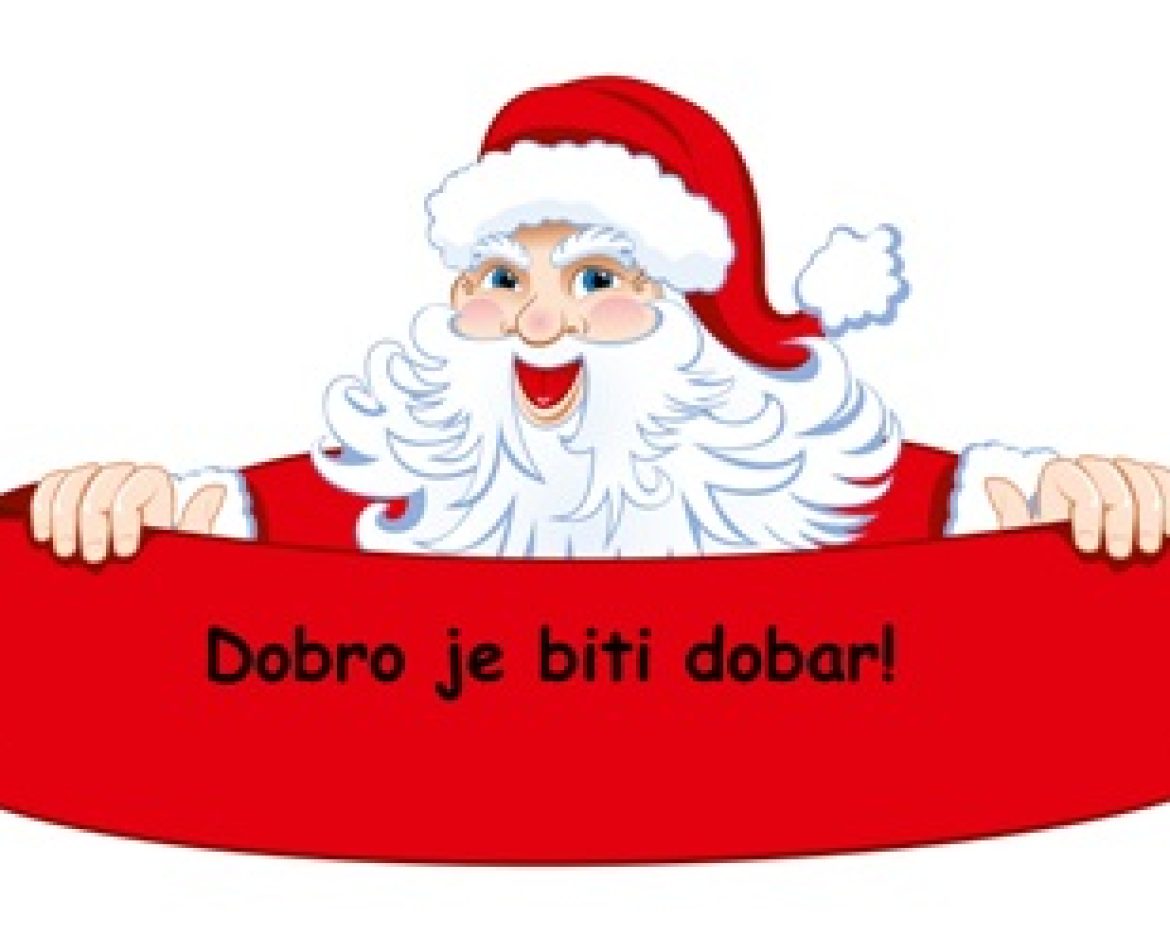 Santa with a festive red ribbon. Vector.